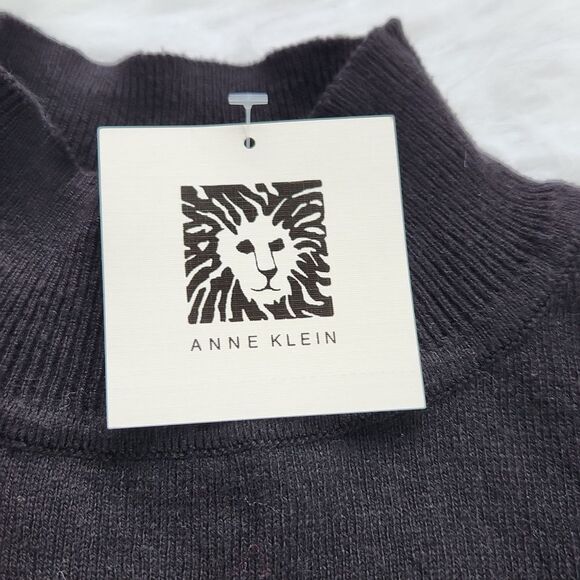Anne Klein NWT Mock High Neck Mesh Metallic Sleeve Sweater‎ Cotton Knit Size M - Picture 3 of 8